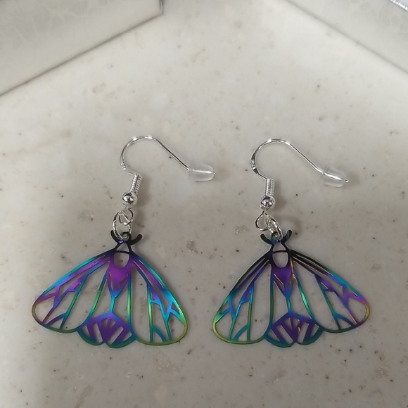Handmade Iridescent Moth Wing Earrings - Picture 1 of 1